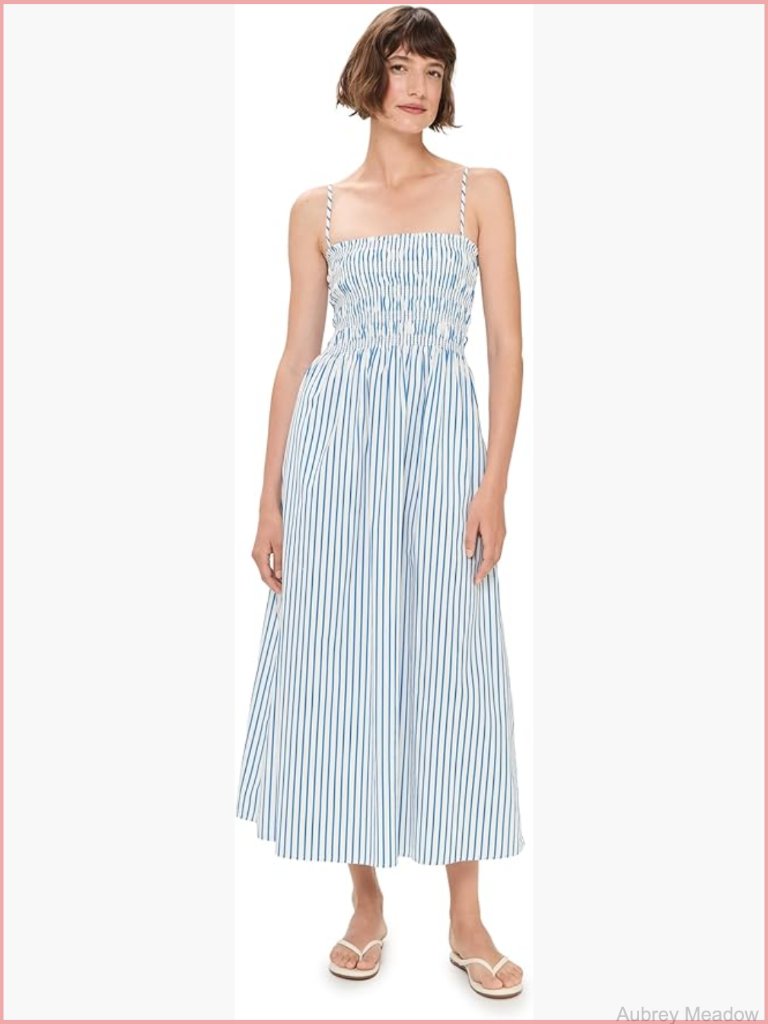 Women's Square Neck Midi Dress With Smocked Bodice